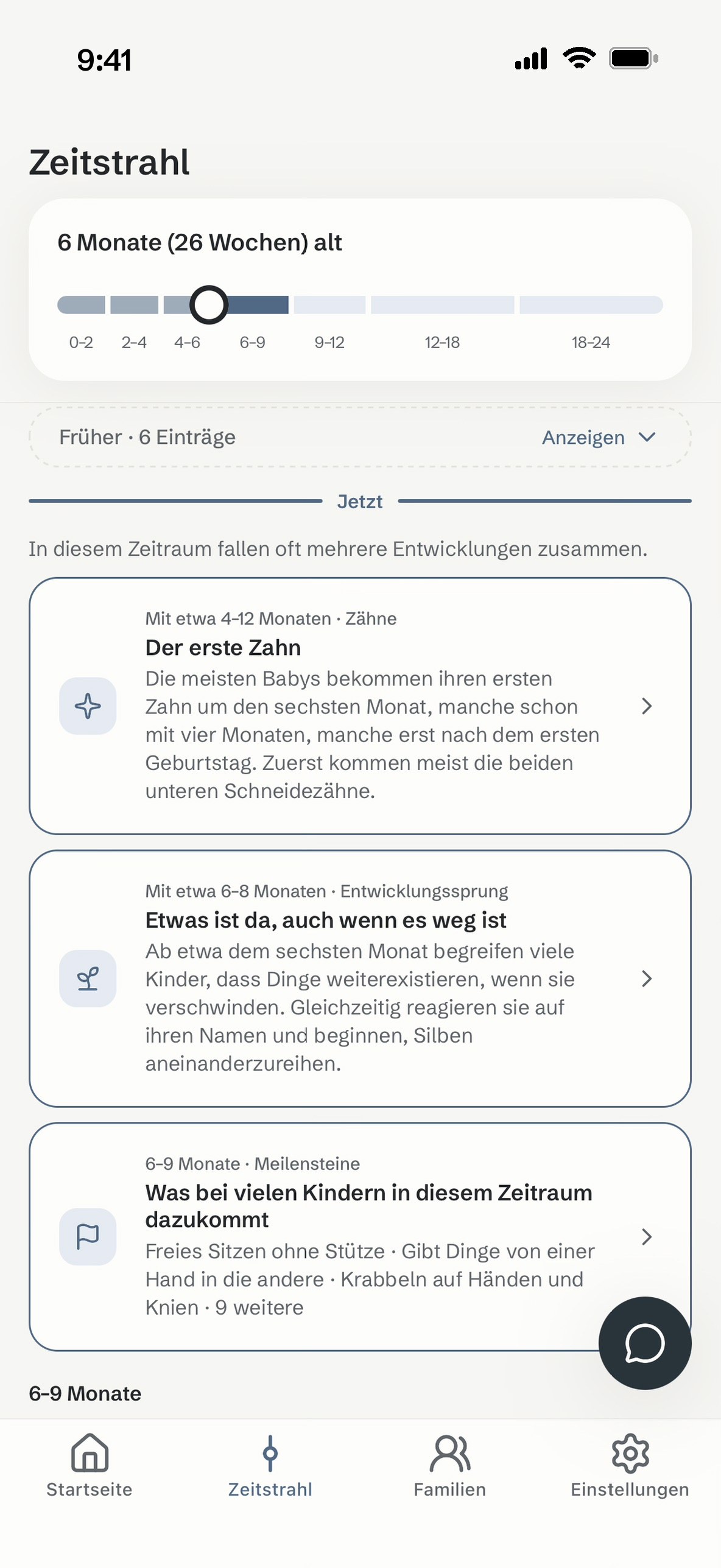 Der Zeitstrahl in BetterBaby+